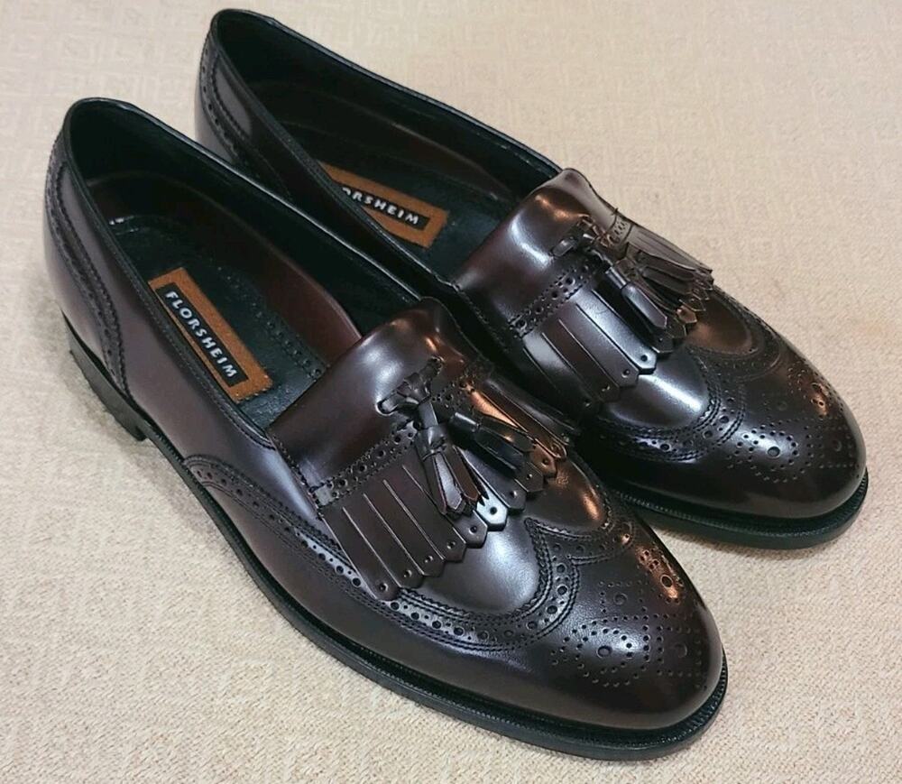 New Florsheim Burgundy Loafers 9.5 D Lexington Kiltie Tassel Wingtip Shoes